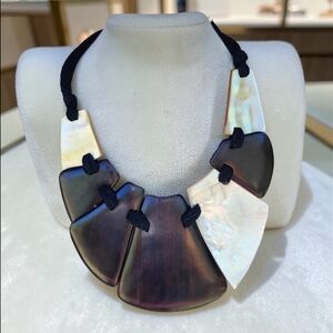 Massive Vintage Mother Of Pearl And Wood Tribal Style Necklace